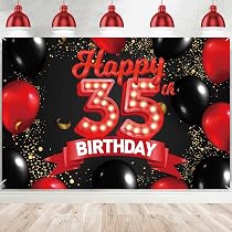 Amazon.com: Happy 35th Birthday Red and Black Banner Backdrop ...