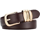 SANSTHS Womens Belt with Statement Triple Gold Keeper Loops, Stylish Ladies Waist Belt for Jeans Dresses Formal Wear