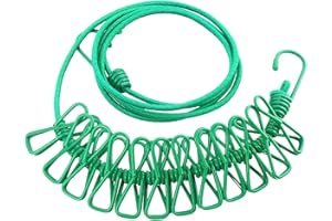 ALINNA Retractable Portable Clothesline, Travel Clothesline with 12 Clothespins for Indoor Laundry Drying, Outdoor Camping Accessories (Green)