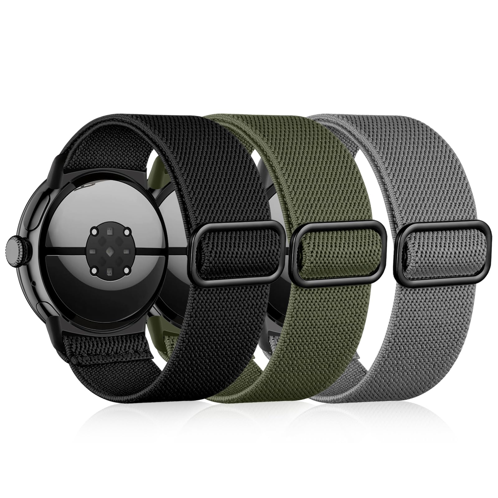 Epova 3 Pack Nylon Straps Compatible with Google Pixel Watch 4 3 2 Strap/Google Watch Strap, Adjustable Soft Nylon Elastic Sport Band for Pixel Watch 41mm Strap