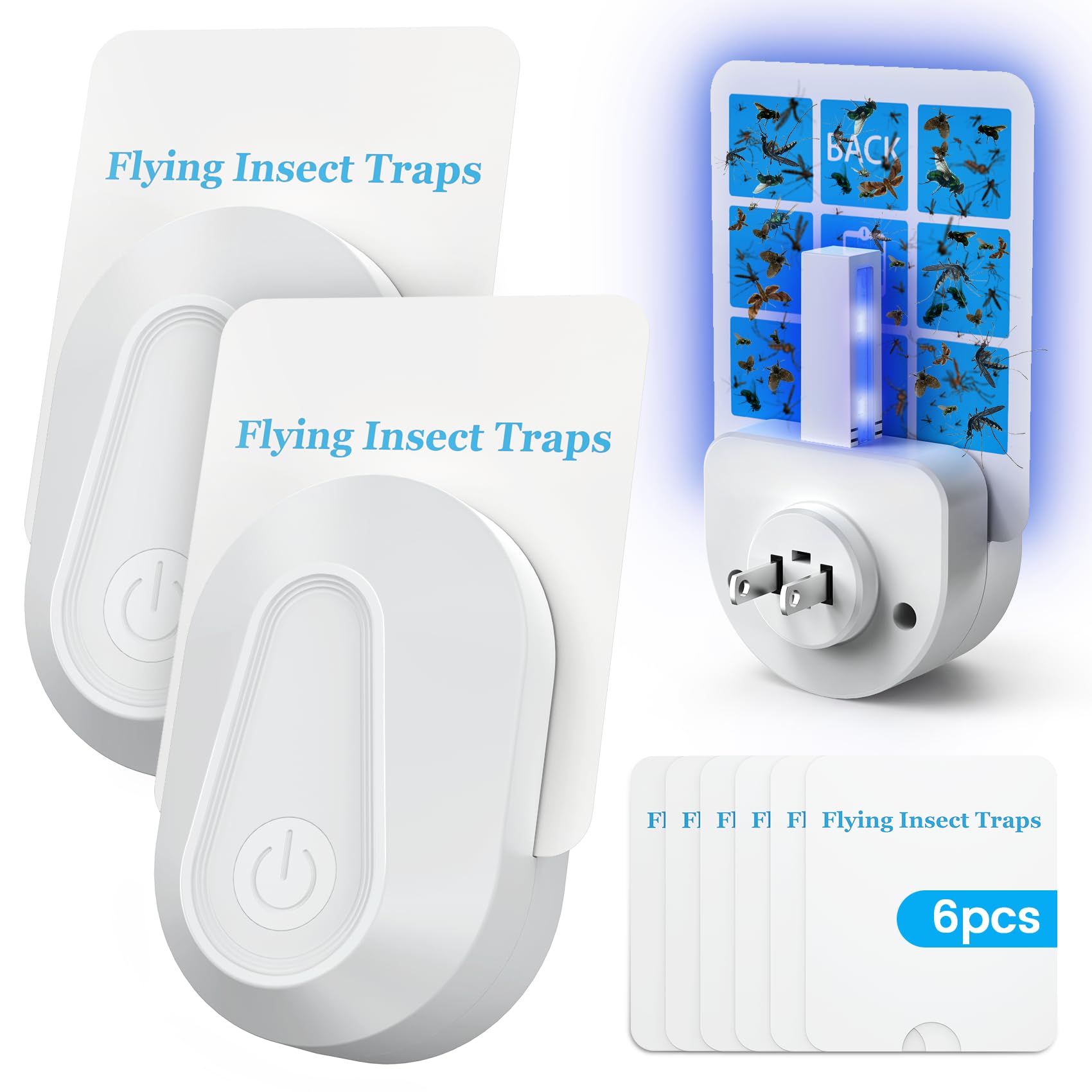 Photo 1 of Indoor Fly Trap Plug-in Insect Traps 2 Devices with 6 Refills Fruit Fly Traps for Indoors Gnat Killer for House Flies, Flying Bugs, Moths, Mosquitoes (2 Device 6 Refills)