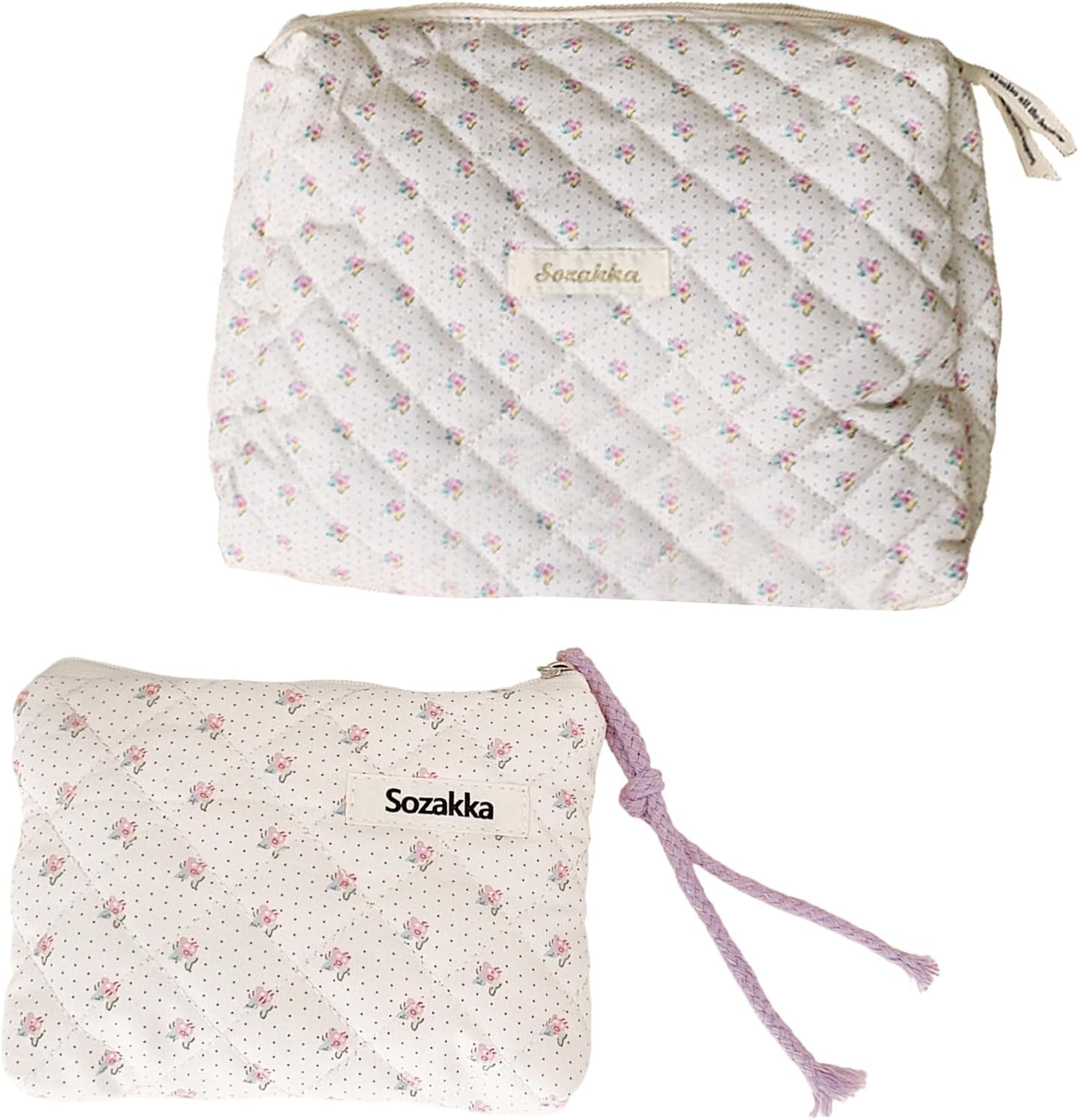 JAONLD Cosmetic Bags, 2 Pcs Small Make Up Bags for Women Floral Makeup Pouch Portable Travel Toiletry Bag Storage Organizer for Purse for Women and Girls Gift