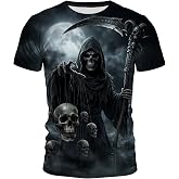 Funny Skull Graphic 3D T-Shirt Short Sleeve Crewneck Shirts for Men S-4XL