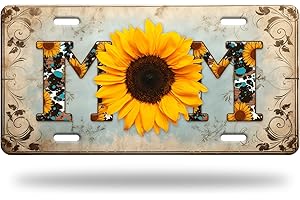 OMW2FYB Mom License Plate Sunflower License Plate Funny Personalized Car Decoration Stainless Steel Car Front License Plate Decor Vanity Tag 4 Holes 6 X 12 Inch for Car SUV Truck Gift for Mother