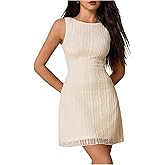 MakeMeChic Women's Floral Lace Dress Crew Neck Backless Tank Sleeveless Mini Dresses