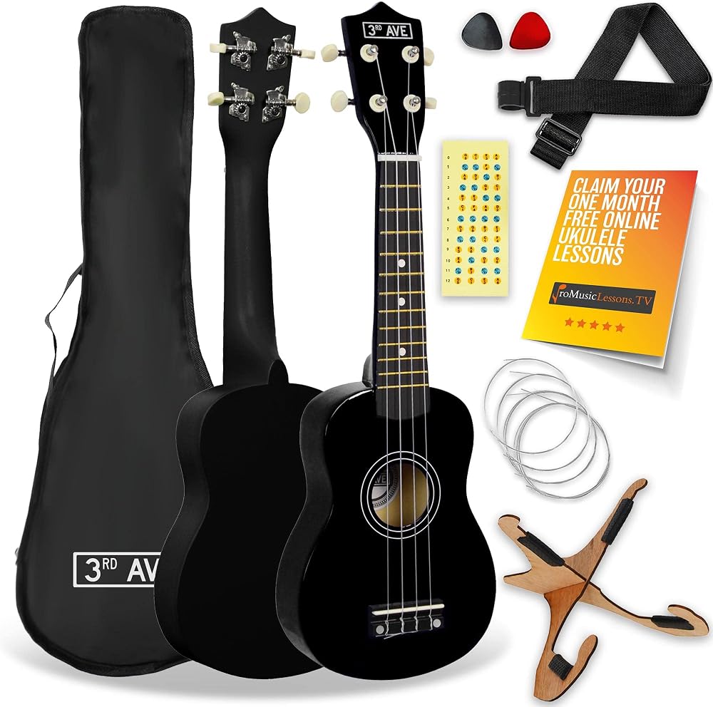 3rd Avenue Soprano Ukulele 21 Inch Beginner Pack Bundle with Bag Stand Strap