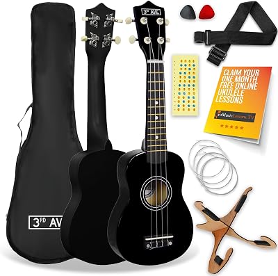 3rd Avenue Soprano Ukulele 21 Inch Beginner Pack Bundle with Bag Stand Strap
