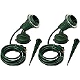 Woods Outdoor Floodlight Fixture with Stake (6-Feet Cord, 120V, Green) (2 Pack)
