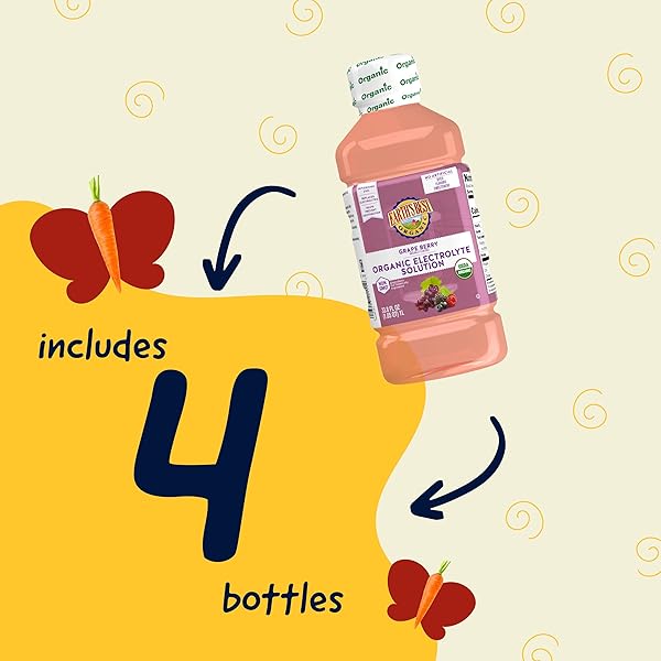 EARTH’S BEST ORGANIC TODDLER DRINK, ORGANIC ELECTROLYTE SOLUTION FOR CHILDREN 2 YEARS AND OLDER, ORGANIC GRAPE BERRY DRINK WITH ZINC, 1 LITER BOTTLE (PACK OF 4)