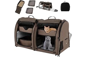 Giantex 40 Inch Cat Carrier with Double Compartments, Travel Litter Box, 2 Removable Hammocks and Mats, Portable Cat House Pe