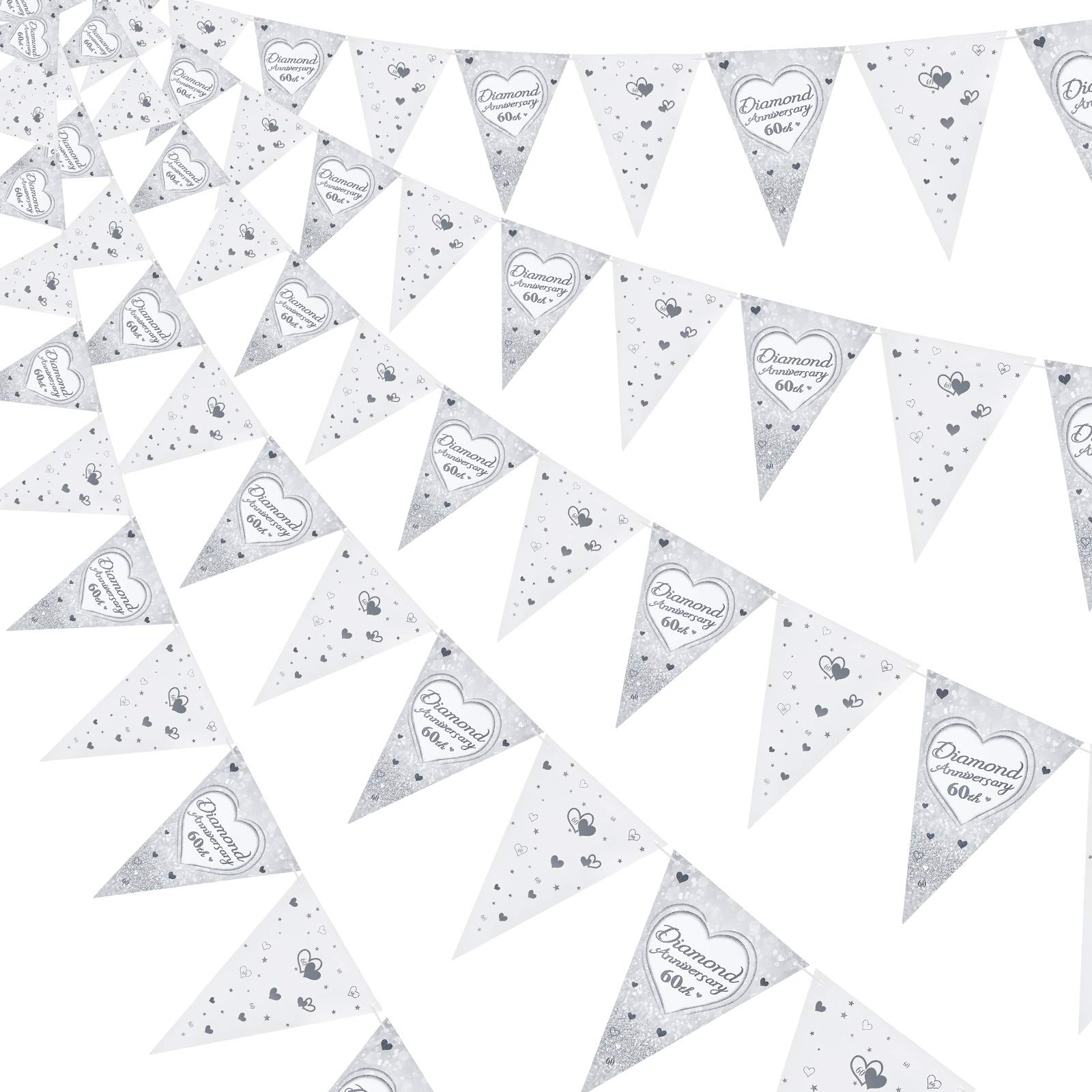 5-Piece Diamond Anniversary Bunting Flags - Heart Themed Wedding Decorations for 60th Anniversary & Valentines Day