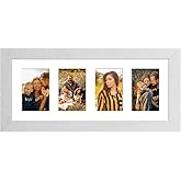 Gaevuian 8x20 Picture Frame Display 4 opening 4X6 Picture Frame Collage,Multi Photo Frame with Mat,Plexiglass,Wall or Tabletop Decor,Distressed White Wood Grain