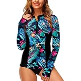 AOBUTE Women Zip Rash Guard UPF 50+ Surf Swim Shirts with Thumb Hole