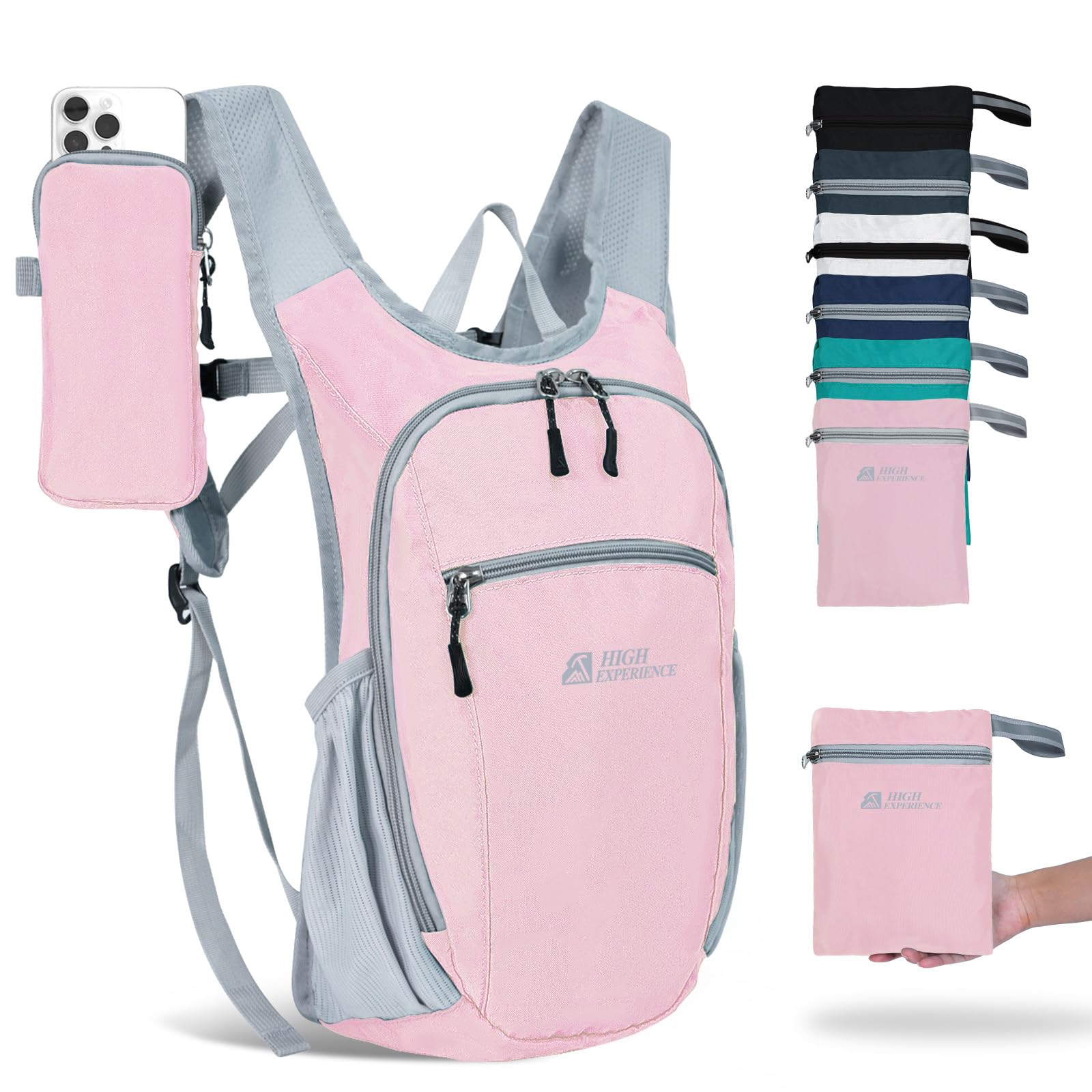 Photo 1 of HIGH EXPERIENCE Hiking Backpack 10L/15L Small Daypack Lightweight Packable Travel Foldable Water Resistan for Women Men (Pink, 10L)