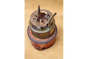 OCEAN REPLICAS Vintage Brass Sundial Compass with Leather Case/Directional Magnetic Compass for Navigation/Sundial Pocket Compass for Camping, Hiking, Touring