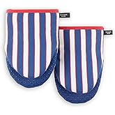 Kate Spade New York Botanical Stripe Mini Oven Mitt 2-Pack Set, 5.5" x 8", Navy Blue/Red