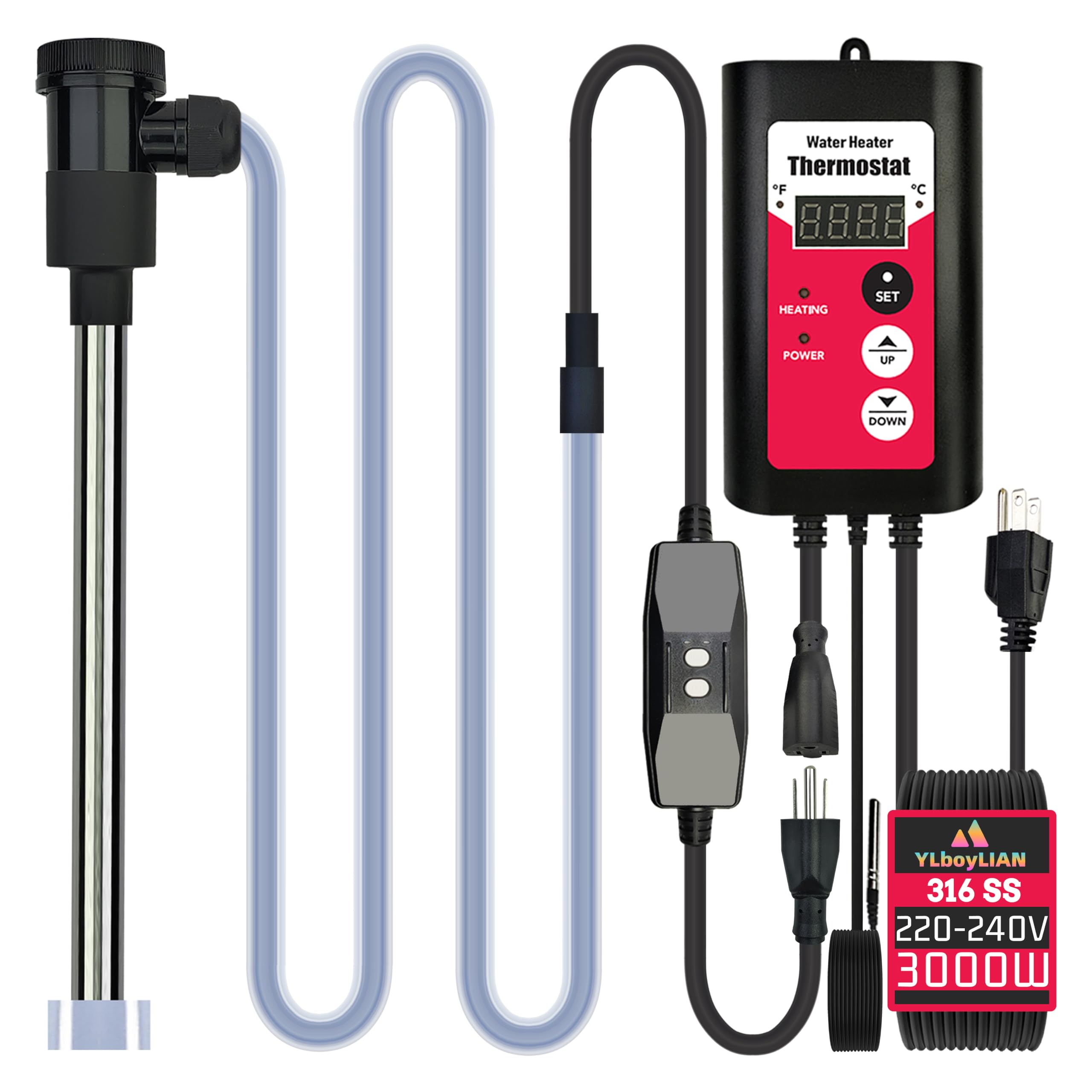 Photo 1 of YLboyLIAN 3000W Immersion Water Heater Portable Electric Pool & Bathtub Fully Submersible Water Heater with Temp Control, GFCI for Hot Tub, Above Ground Pool, baptismal Pool, Above Ground Pool, spa