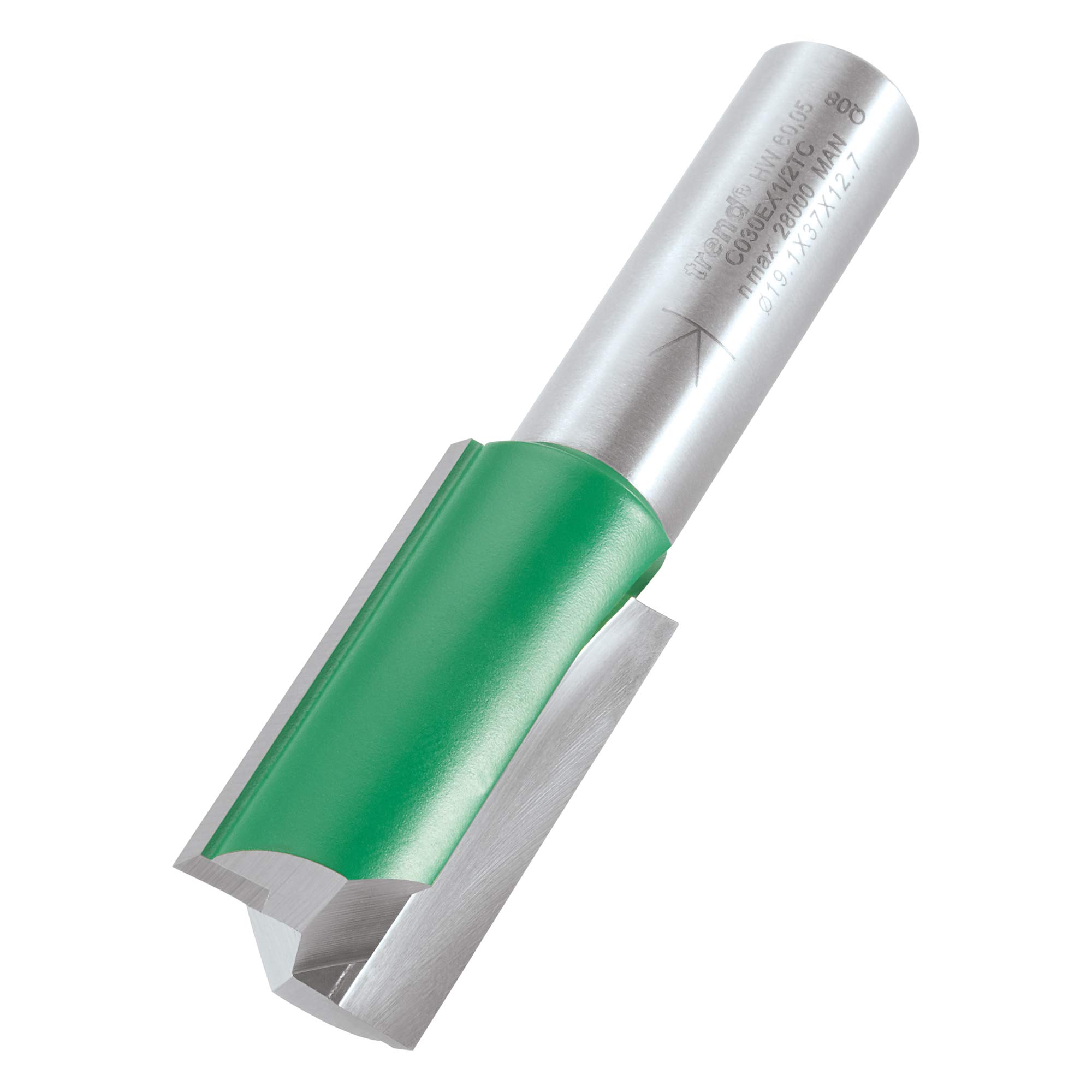 Trend CraftPro Straight Two Flute Router Cutter, 1/2 Inch Shank, 19.1mm Cut Diameter & 37mm Cut Length, Tungsten Carbide Tipped, C030EX1/2TC