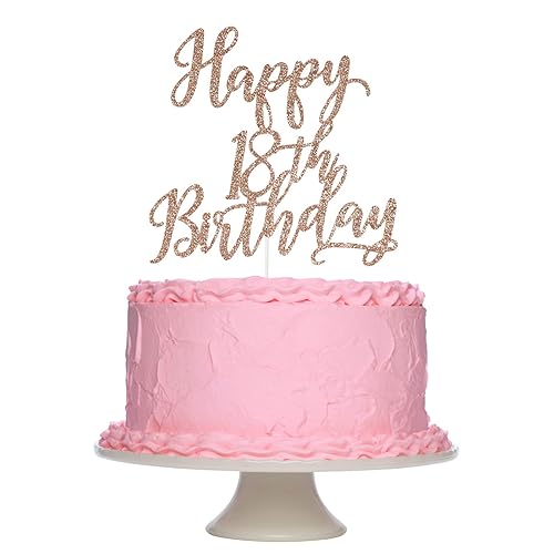 Happy 18th Birthday Cake Topper Rose Gold Glitter- 18th Birthday