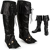 Kangaroo 1 Pair of Black Adjustable Faux Leather Pirate Boots Covers | Adjustable Pirate Costume Shoe Covers - Reusable Dress Up Pirates Accessories, Halloween, Costume Boot Cover