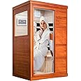 OUTEXER Far Infrared Sauna Home Sauna Spa Room Low-EMF 800W Indoor Wood Saunas for Home with Control Panel and Tempered Glass Door,35.2 * 27.6 * 61.6Inch