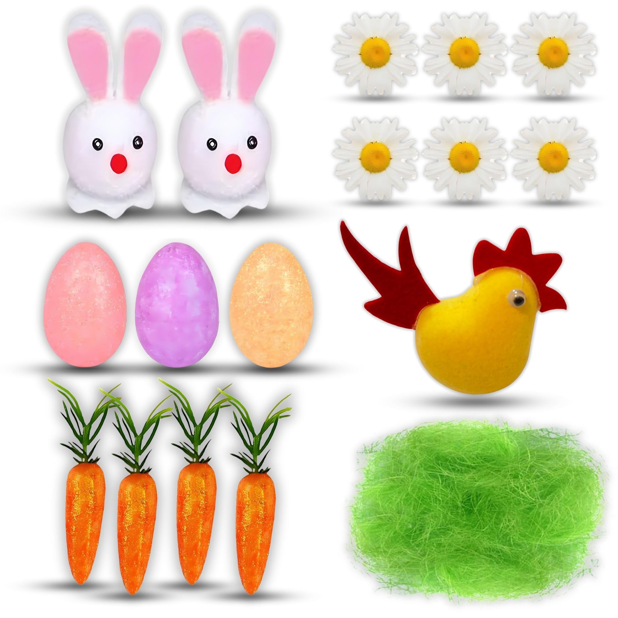AKH® Easter Craft Decorative Accessories Kit | Easter Kids DIY Make Your Own Easter Bonnet Crafts Set | Easter Bunny Carrots White Daisies Flowers Grass | Children School Craft Activities Decoration