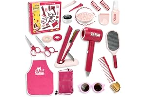 Toymaker 22Pcs Hair Salon Toys for Girls,Play Pretend Makeup Beauty Kids Hair Salon Playset with Dryer,Barber Apron,Scissors and Dress Up Stylist Accessories Girl Giftwares