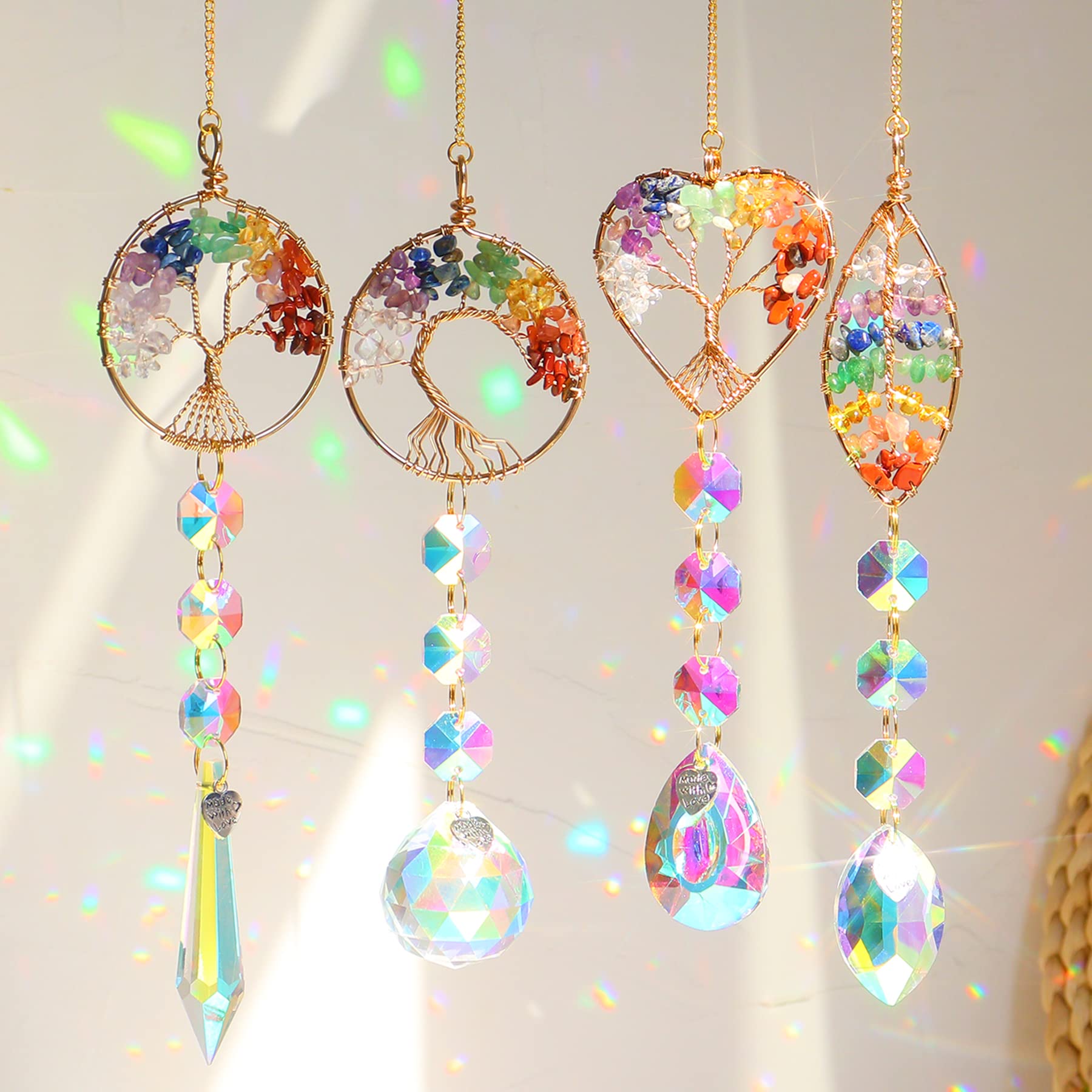 Glass Suncatcher, 4 Pieces Moon Leaves Crystal Suncatcher Hanging Ornament, Sun Catcher for Windows Gardens, Wind Chimes, Glass Dream Catcher for Hanging at Home, Garden, Office