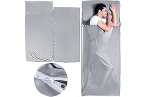 COLDWIND Sleeping Bag Liners with 2 Way Zipper, Adult Sleep Sack Travel Sheets for Hotel/Hostels/Business Trips, Lightweight Single Camping Sheet Sleep Bag Liner Warm & Cold Weather, Gray