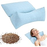 vocheer 3-in-1 Detachable Buckwheat Hull Pillow, Adjustable Neck Pillows for Pain Relief, Ergonomic Cervical Support Pillow, Multifunctional Pillows for Back And Side Sleeper in Bed Or at Office, Blue