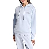 DKNY womens Varsity Embroidered Logo Fleece Hoodie Sweatshirt With Kanga Pocket