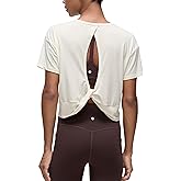 CRZ YOGA Open Back Short Sleeve Crop Top for Women Loose Athletic Yoga Workout Shirts Casual Cropped T-Shirts