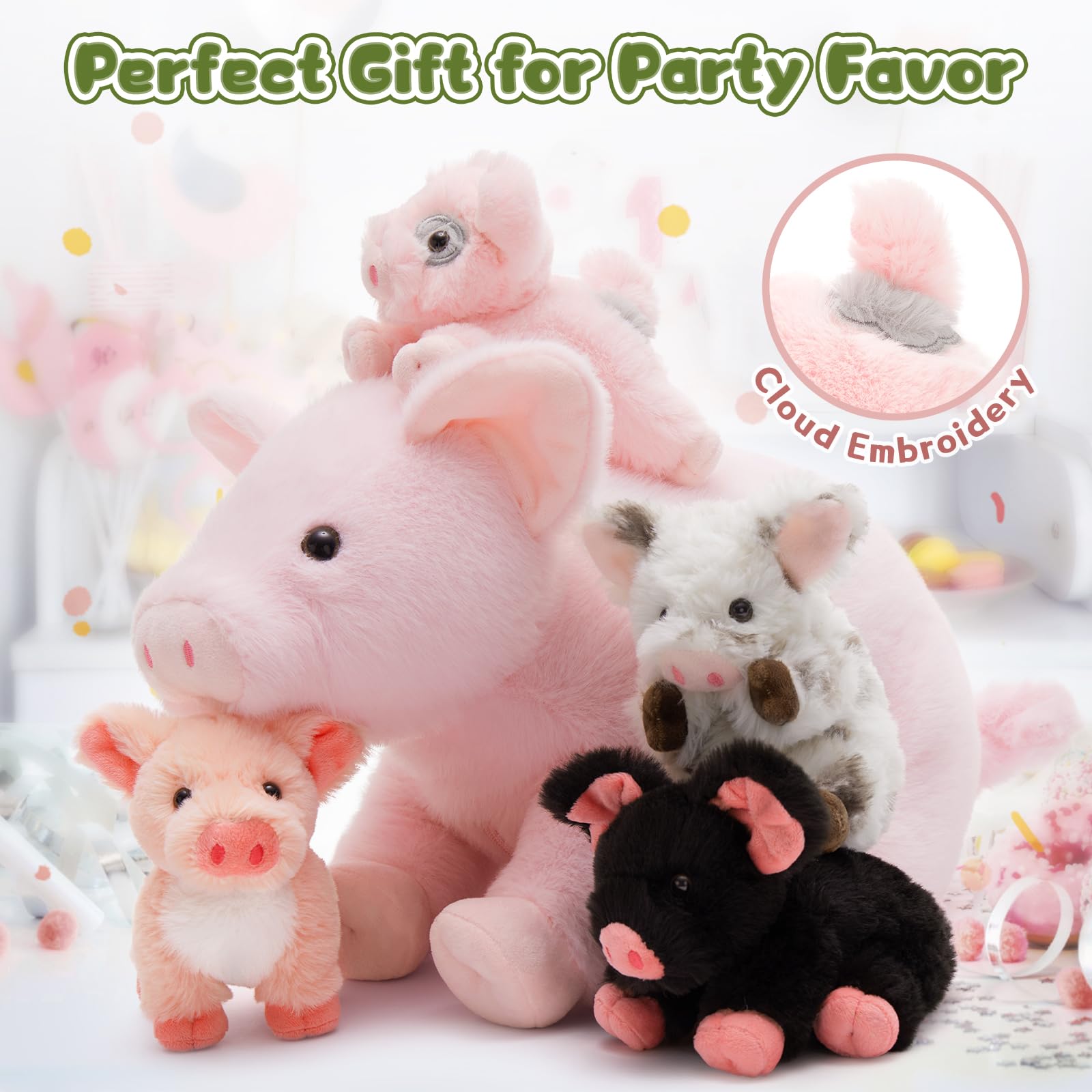 MorisMos groß Schwein Kuscheltier XXL mit 4 Babys im Bauch, süß Schweinchen Ferkel plüschtier, Pigteddy Spielzeug Geburtstag Weihnachten Geschenk Kinder 3
