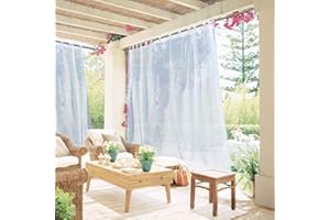 NICETOWN Extra Wide Outdoor Sheer - Elegant Tab Top Waterproof Thin Voile Curtain with Rope Tieback for Screen Porch, Cabana (Single Panel, 100 Inch by 84 Inch, White)
