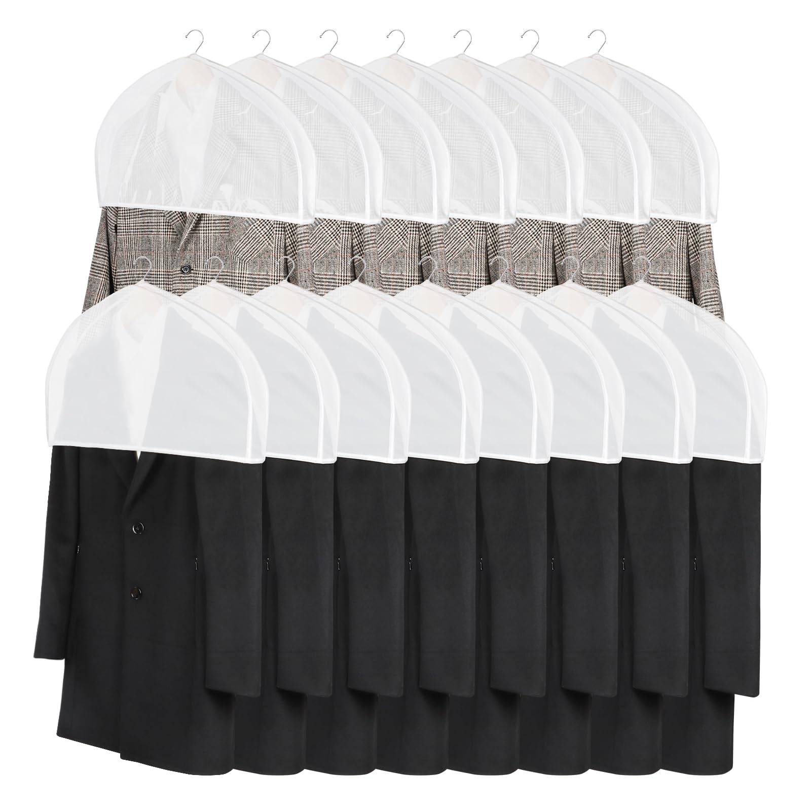 Univivi Shoulder Covers for Clothes (Set of 15) Breathable Garment Dust Covers Protectors with 2" Gusset for Suit, Coats, Jackets, Dress Closet Storage