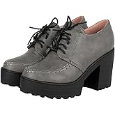 Betastella Women's Chunky Heel Platform Ankle Booties Lace Up Vintage Oxfords Shoes