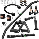 Cable Machine Attachment Set LAT Pulldown Attachments,Cable Machine Accessories for Home Gym Weight Workout Include LAT Pulldown Bar,Double D Bar, Tricep Rope,V Bar