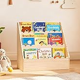 BEAJOYA Scalloped Kids Book Shelf, Montessori 3-Tier Wooden Toddler Bookshelf for Ages 1–5, Nursery & Kids Room Bookshelf, Safe & Sturdy Playroom Book Shelf, Natural Wood