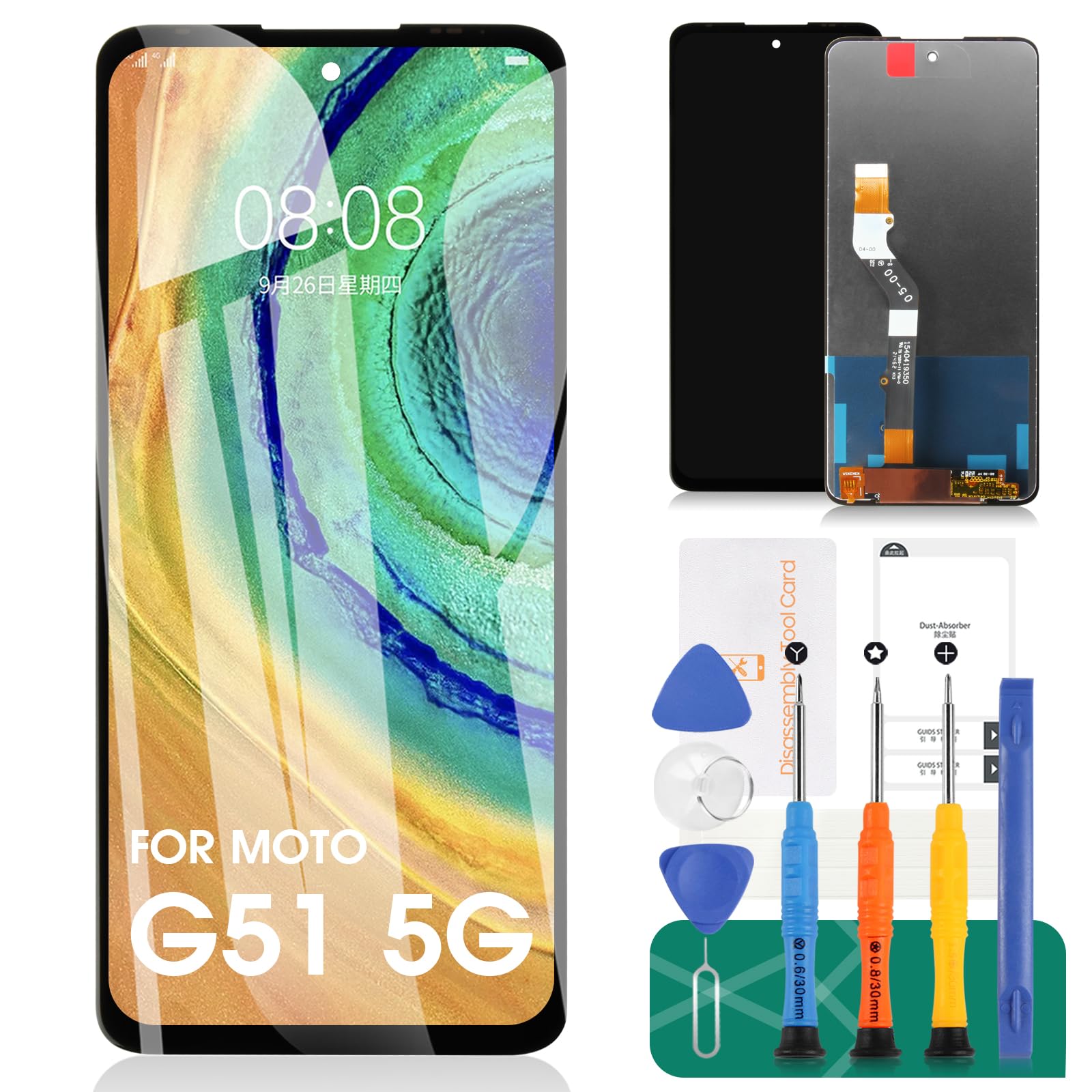 For Motorola Moto G51 5G LCD Display For Motorola Moto G51 5G Screen Replacement For XT2171-2 Touch Digitizer Assembly Repair Kits (Black,Without Frame)