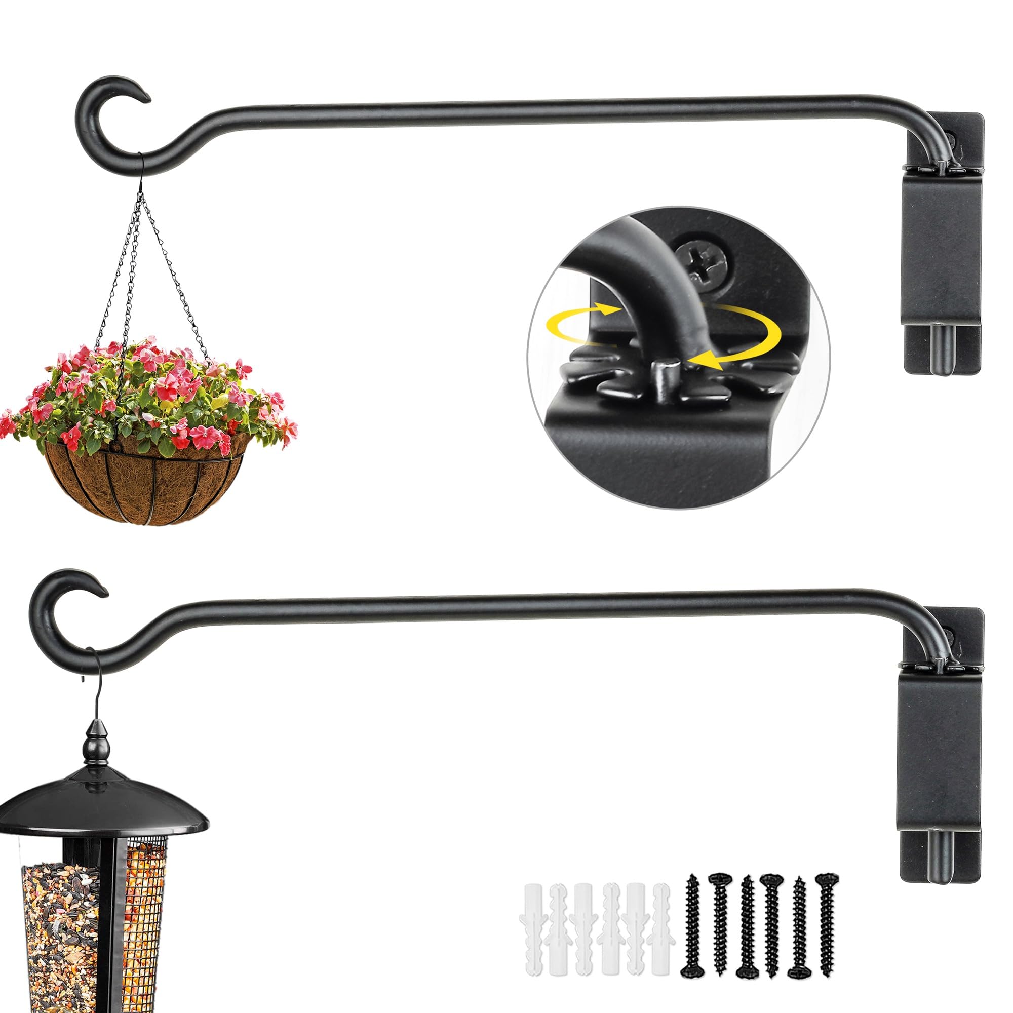Photo 1 of AJART Swivel Hanging Plant Bracket: Outdoor Bird Feeder Hangers for Indoor Wall Mount 16 Inch - 2 Pieces Hummingbird Feeder Hook for Flower Basket