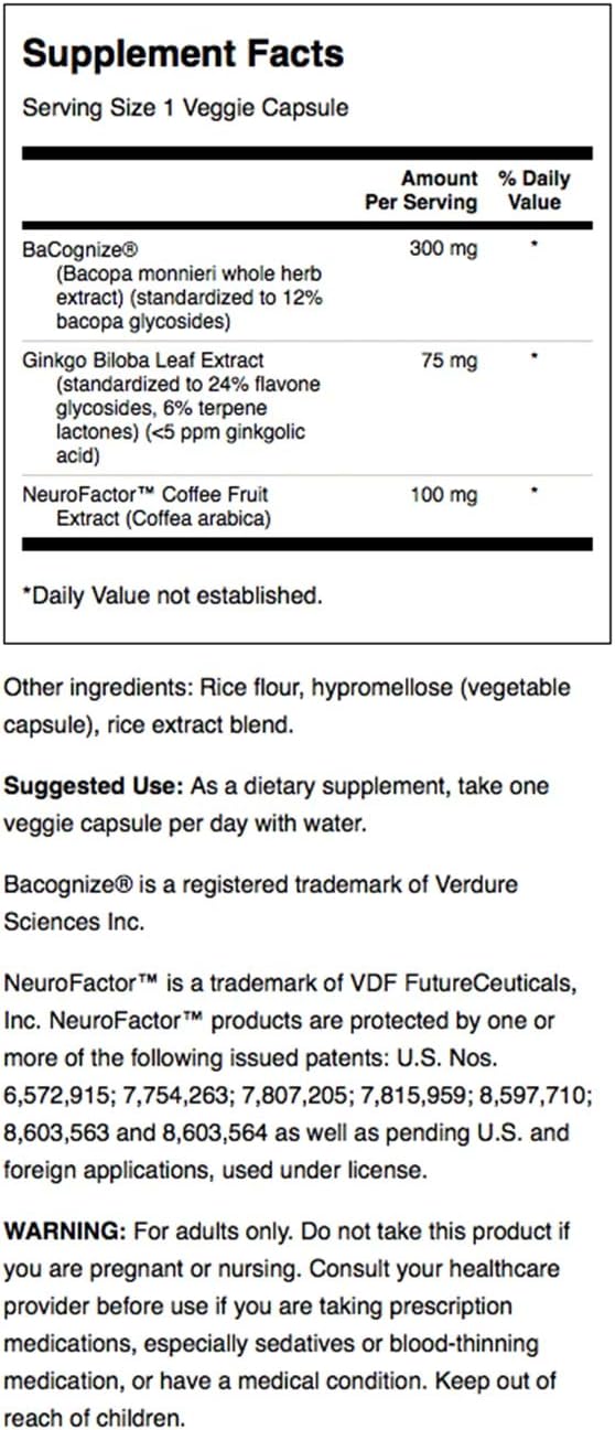 Swanson Pure Brainpower Brain Health Cognitive Memory Focus Support Brain-Derived Neurotrophic Factor (BDNF) Herbal Supplement (Ginkgo Biloba, Bacopa Monnieri) 60 Veggie Capsules (Veg Caps) Vegan: Health & Personal Care