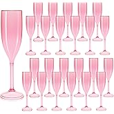 LEYIQU Champagne Flutes, Plastic Champagne Glasses for Wedding, Disposable Wine Glasses for Valentine’s Day Party Mimosa Bar Anniversary Event Drinks (24, Pink)