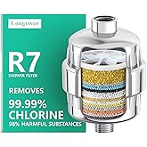 R7 Shower Filter High Put Shower Water Filter for Hard Water 99.99% Remove Chlorine, Heavy Metals, Shower Water Softener, Improve your skin and hair, Bathroom Fixture Hardware Parts, Chrome