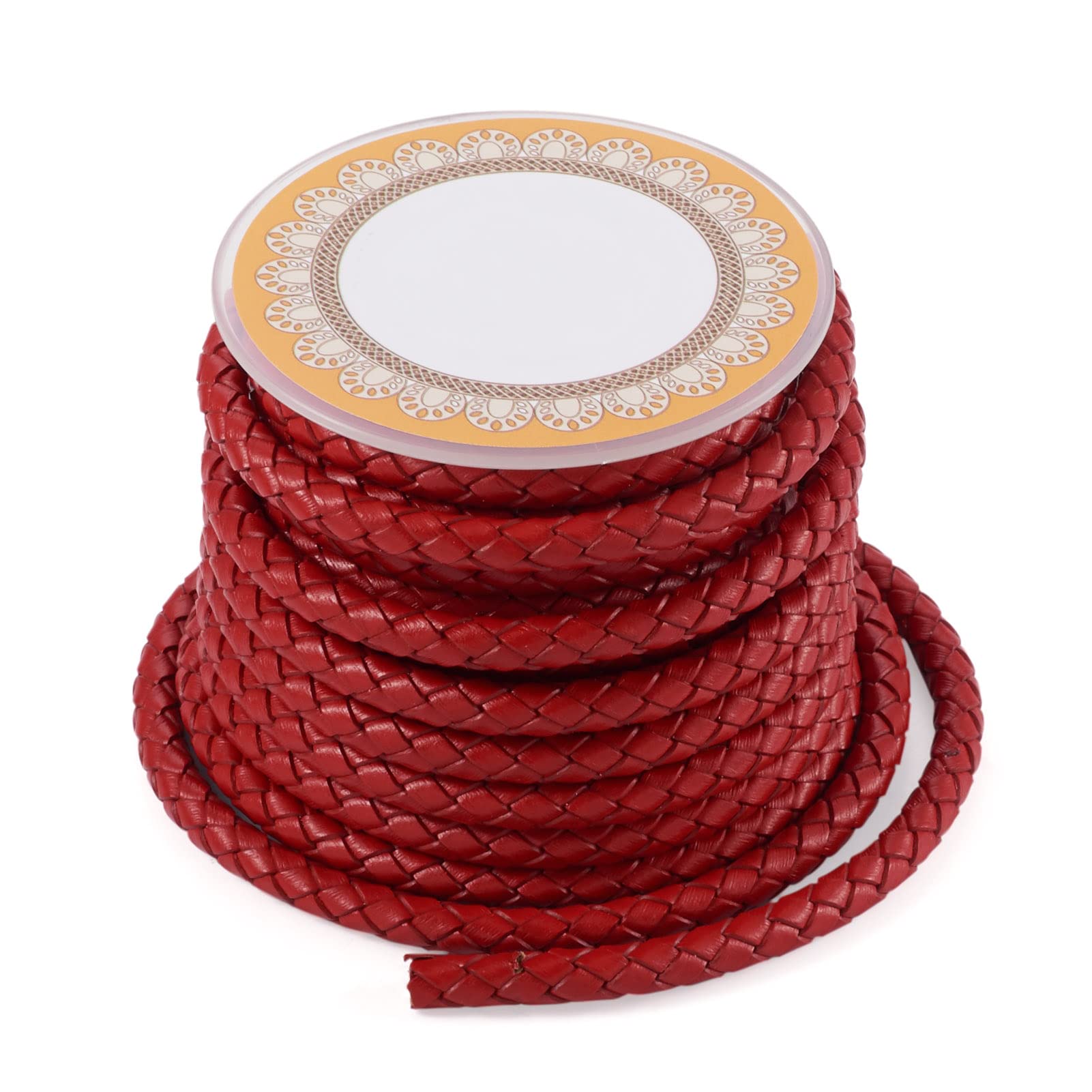 PandaHall 4 Meters 5mm Braided Leather Cord Fire Brick Round Genuine Leather Cord for DIY Bracelet Necklace Jewelry Making