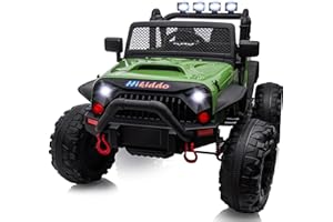 Hikiddo 24V 9Ah Ride on Toy for Big Kids, 2 Seater Ride-on Truck Kids Electric Vehicle Car for Boys with Remote Control - Army Green