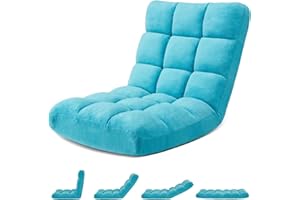 Avocahom Folding Floor Gaming Chair 14-Poistion Cushioned Adjustable Floor Lazy Sofa Chair w/Breathable Cotton & Skin-Friendly Velvet for Adults & Kids Perfect for Reading Gaming Meditating, Babyblue