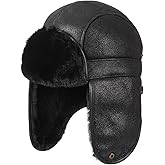 Harssidanzar Aviator Trapper Hat for Men Women Sheepskin Shearling Leather Fur Winter Warm Hat CU610US