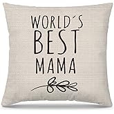 PUHEI Mama Gifts Pillow Covers 18x18, Best Mom Gifts for Mother's Day Birthday from Daughter Son, World's Best Mama Decorative Throw Pillow Cover for Home Bedroom Living Room Couch Bed