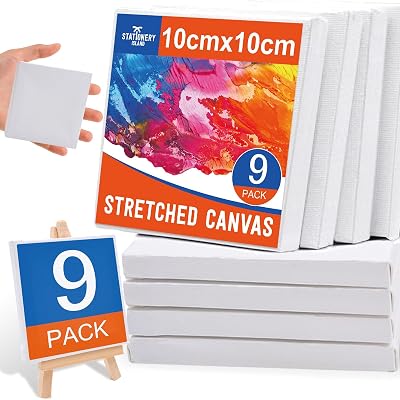 ISLAND 9Pcs Mini Stretched Canvas 4x4 inch 100% Cotton