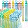 GIFTEXPRESS Bubble Wands Party Favors - 48 Pack Mini 4.25" Tall Assorted Color Rose Bubble Sticks - 0.2 Fl Oz / 5 mL Tube of Non Toxic Bubbles Solution for Kids